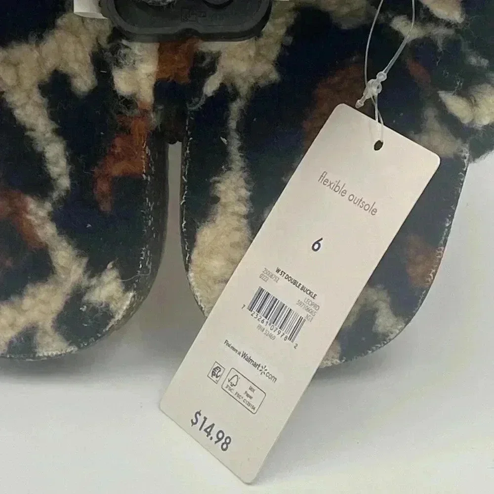 NWT  Fuzzy Cheetah Print Sandals - Picture 2 of 8